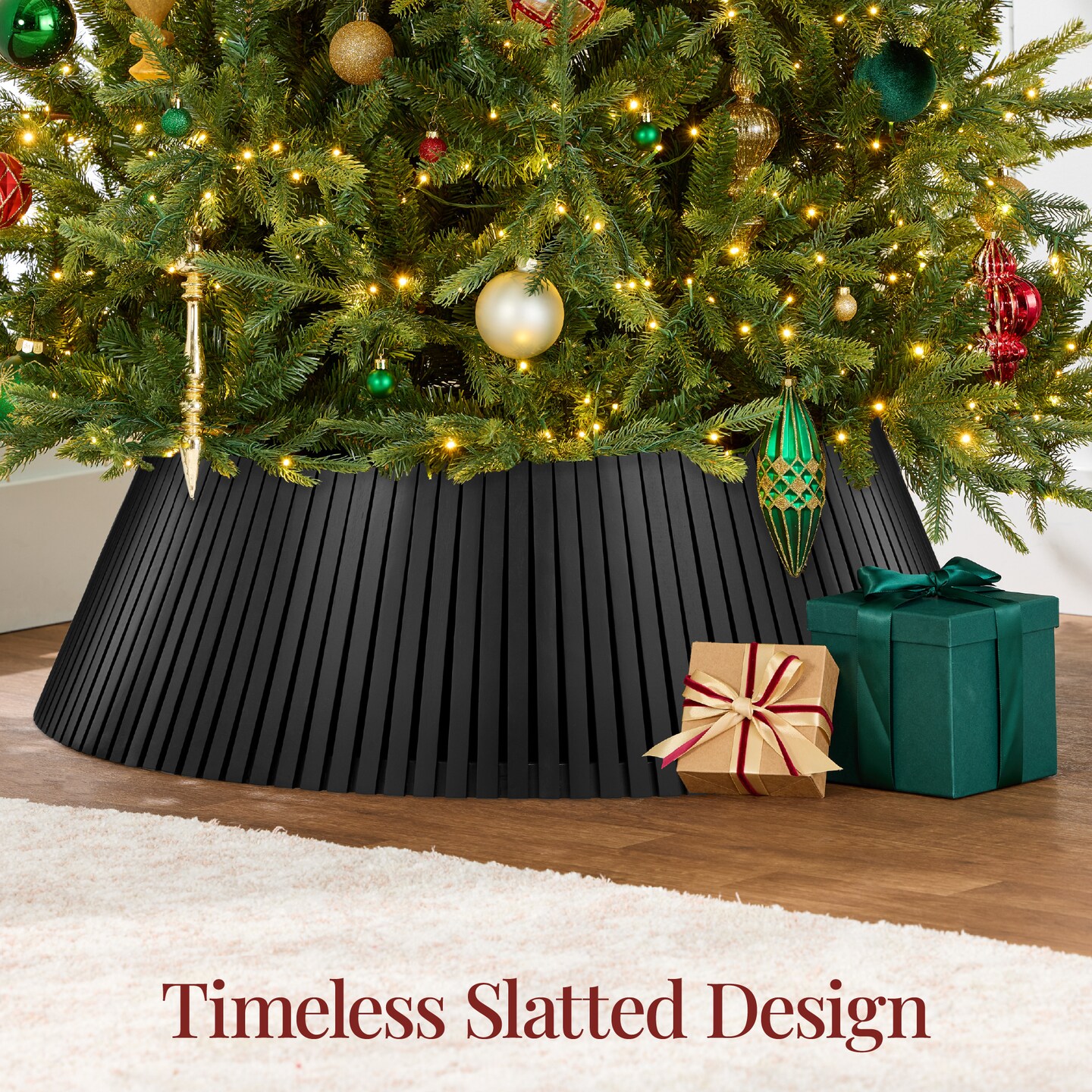 Best Choice Products 42in Christmas Tree Collar, Solid Wood Slatted Tree Skirt Holiday Accessory for Home