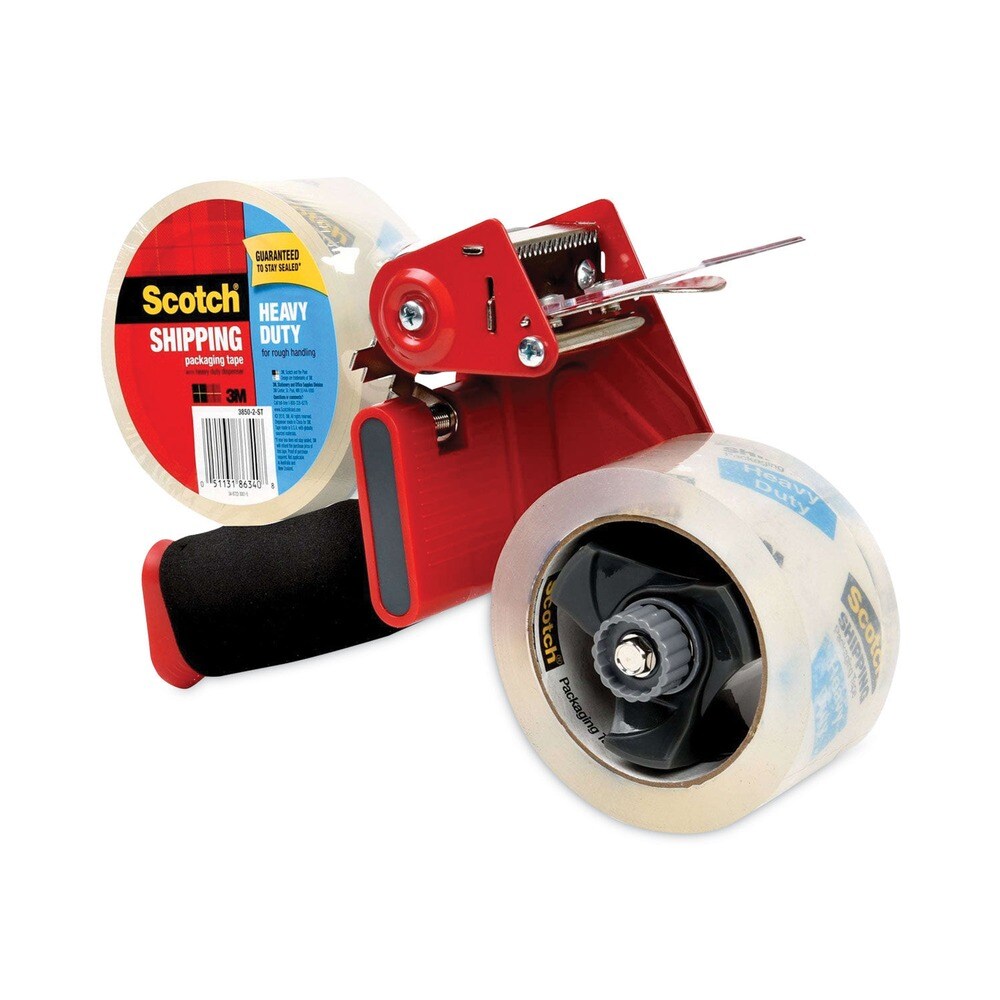 Scotch 3 in. Core Packaging Tape Dispenser with Two Rolls of Tape For Rolls Up to 2 in. x 60 yards - Red (2/Pack)