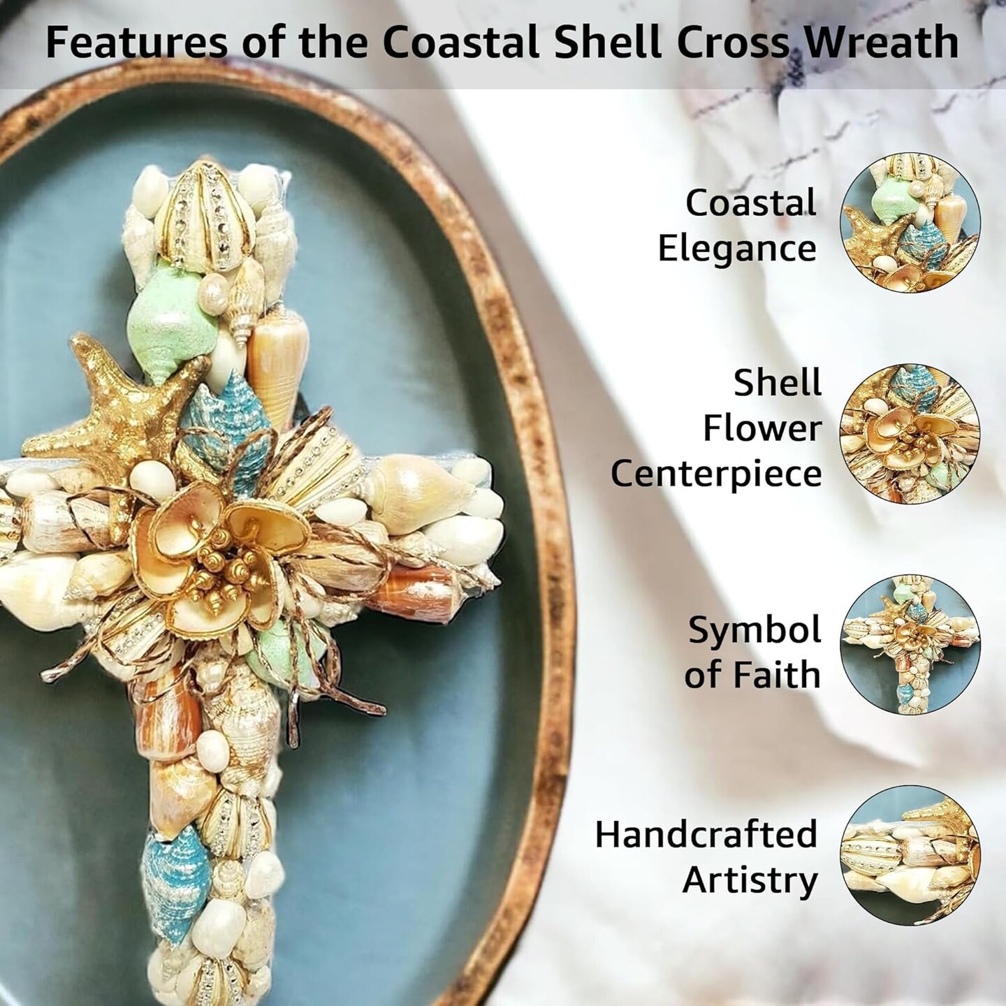 Coastal Shell Cross Wreath - Handcrafted Mother's Day Gift - Final sale / Non-returnable and Non-refundable