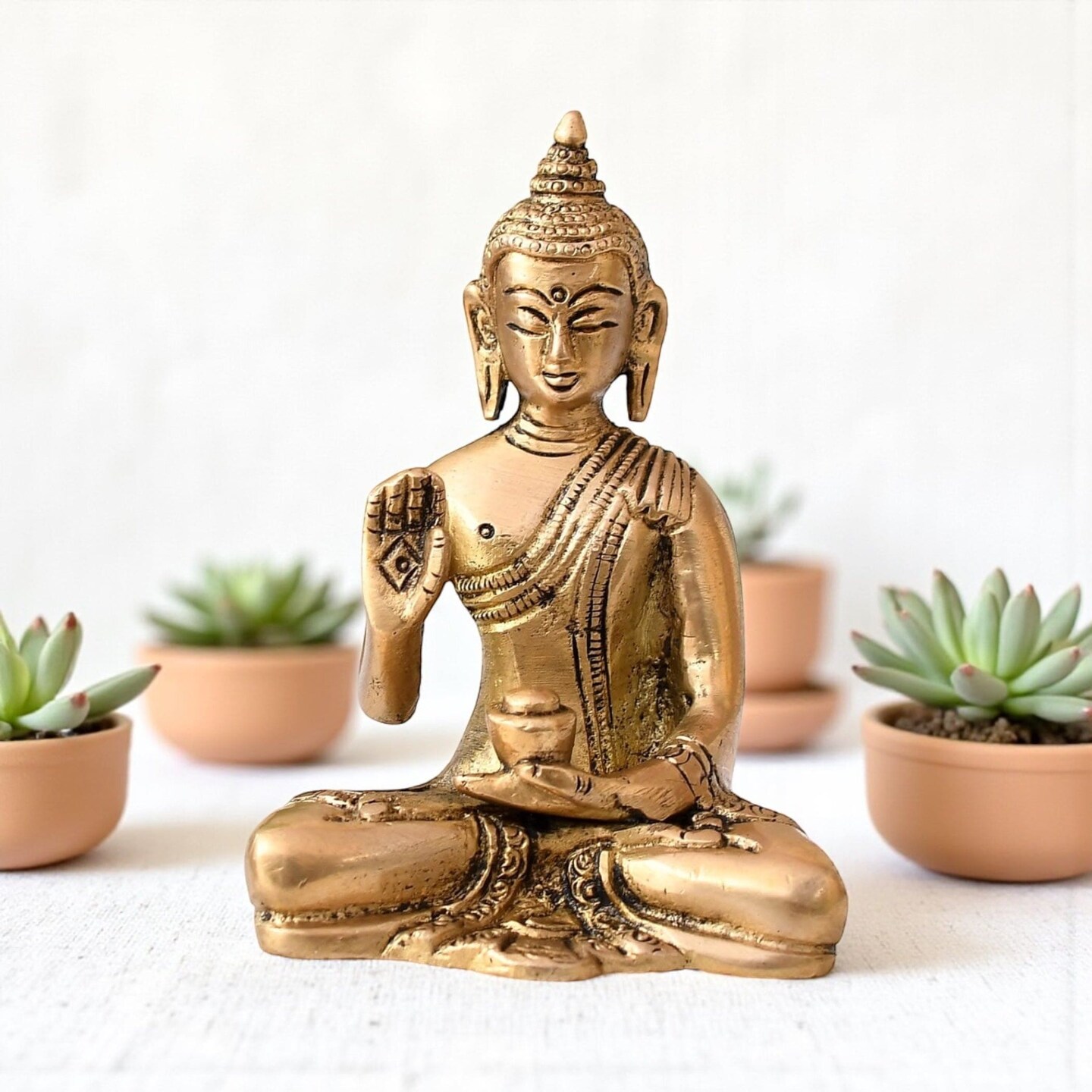 Buddha Statue 4 Inch Brass Buddha Idol Sculpture for Home Living Room Zen Decor - Perfect Gift for Spiritual Meditation Shrine