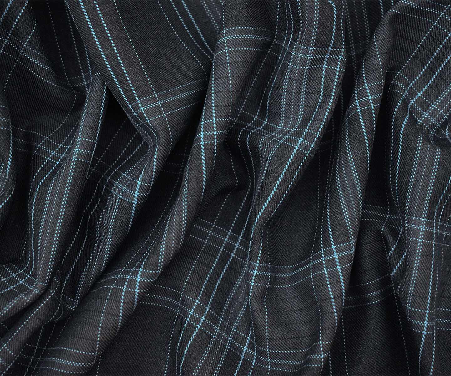 Deep Gray-Blue-White Poly Wool Plaid Woven Suiting Twill Fabric By the Yard