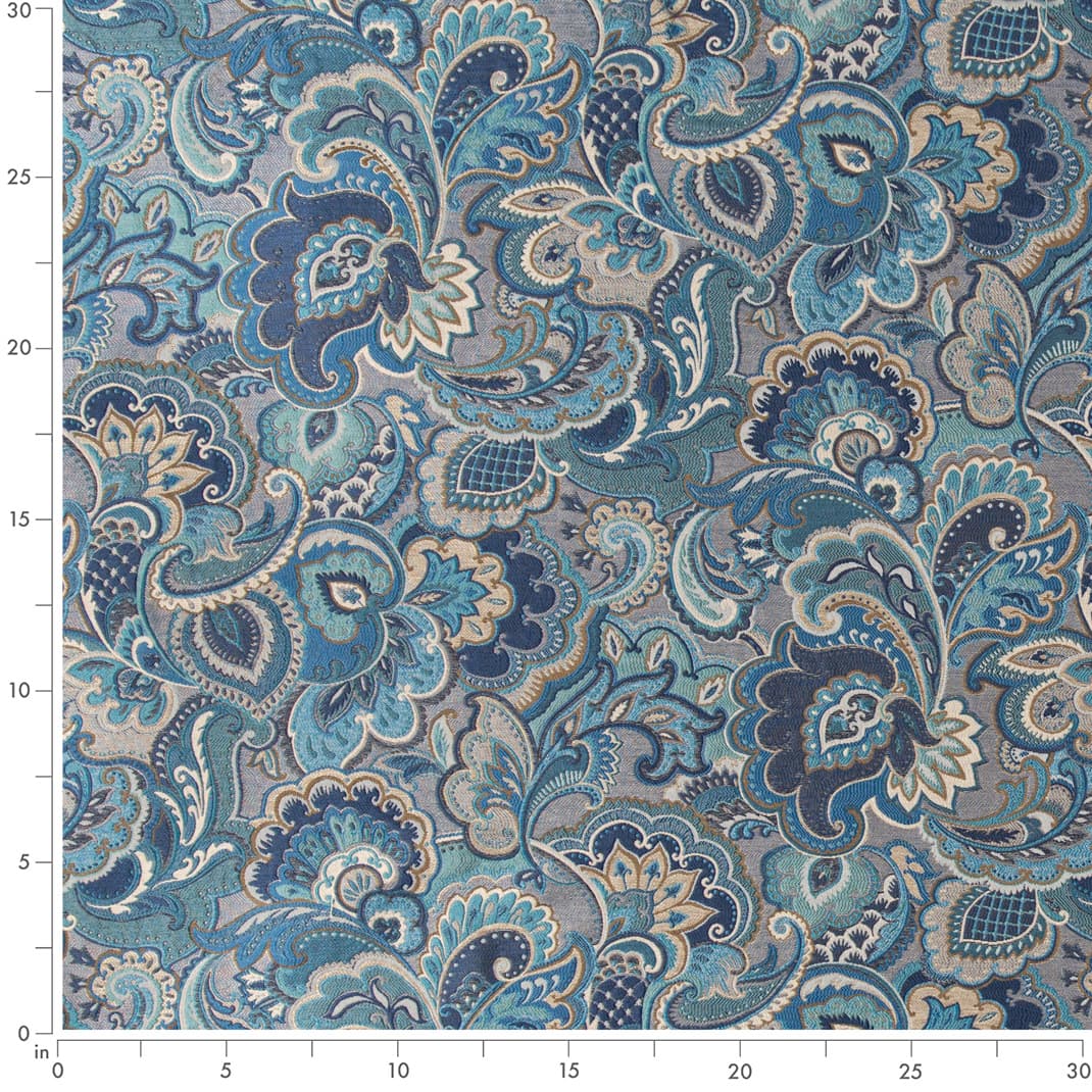 Sapphire - Blue Paisley Upholstery Fabric 54 Inches&#x22;