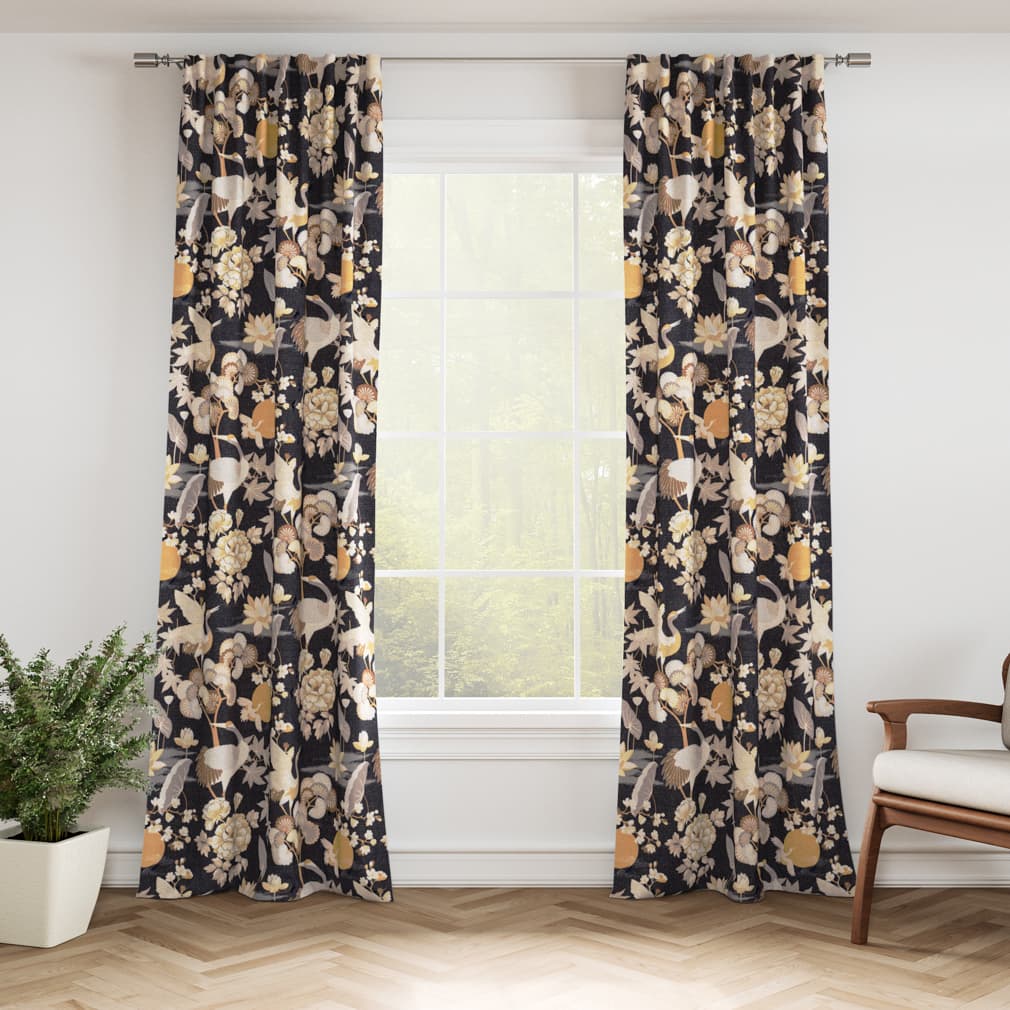 Noir - Black,Brown Floral,Novelty,Tropical & Botanical Upholstery Fabric 54 Inches"