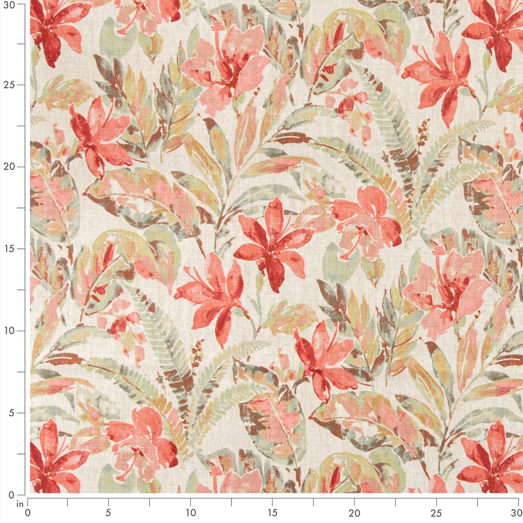 Punch - Coral & Peach,Pink,Red & Burgundy Floral,Tropical & Botanical Upholstery Fabric 54 Inches"