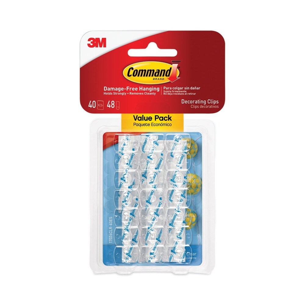 Command 0.15 lbs. Capacity Plastic Decorating Clips Hooks and Strips - Clear (40 Clips and 48 Strips/Pack)