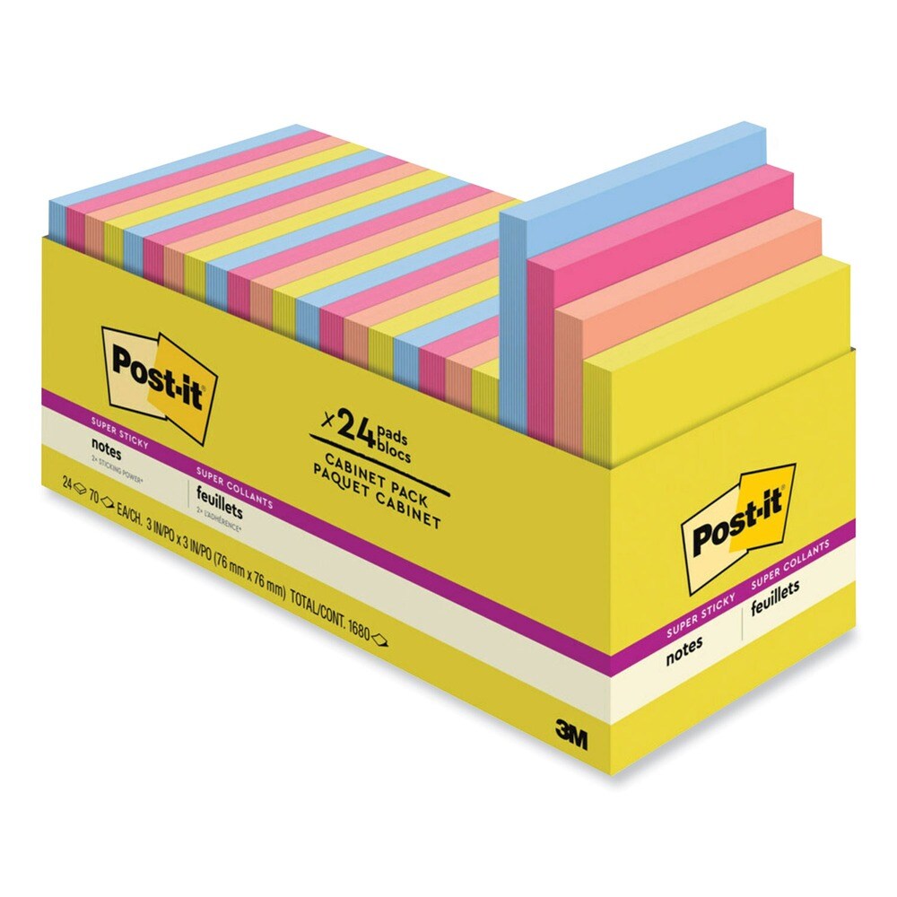 Post-it Notes Super Sticky 3 in. x 3 in. Note Pads - Summer Joy Collection Colors (24/Pack)