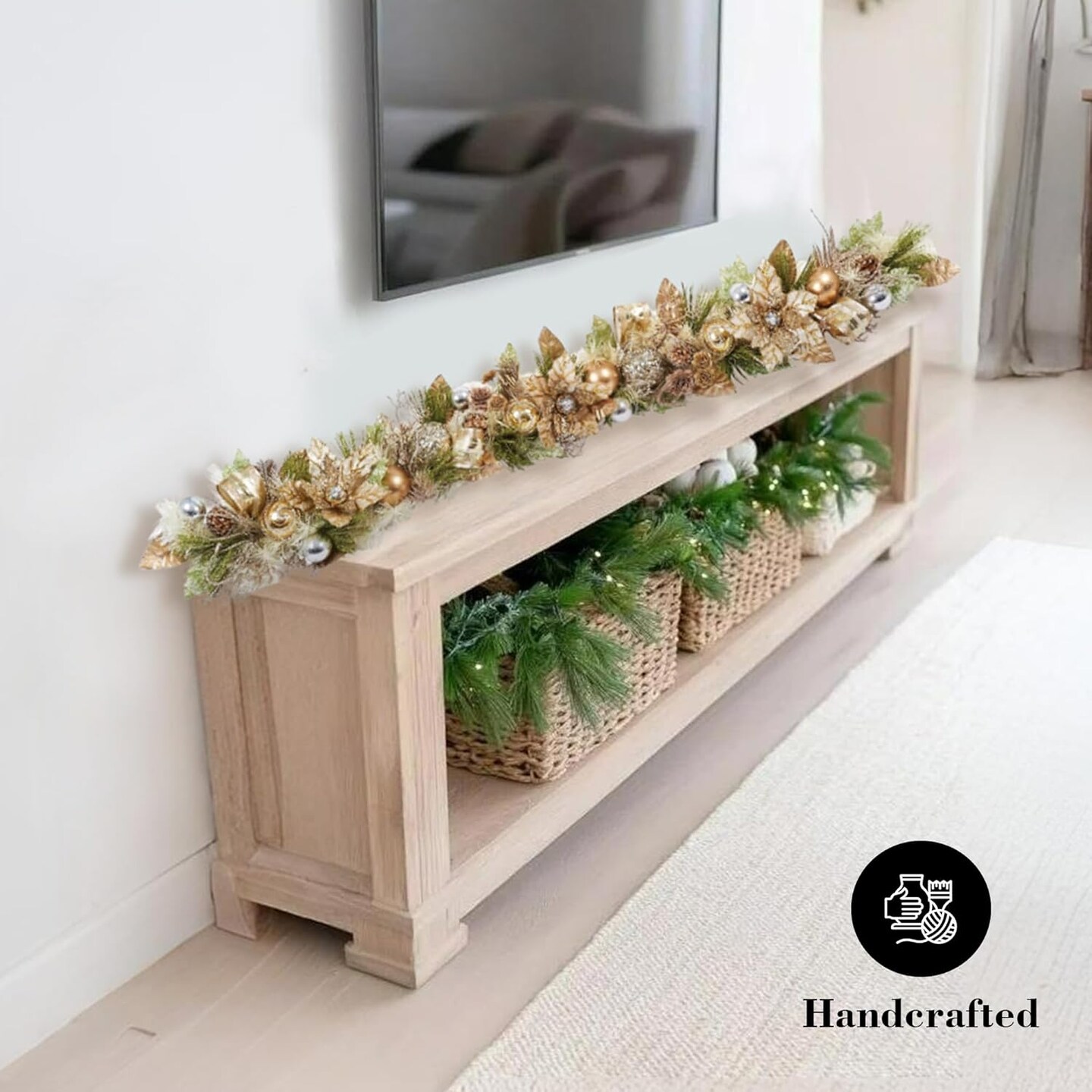 Gold Poinsettia Garland, Champagne Gold Poinsettia Garland