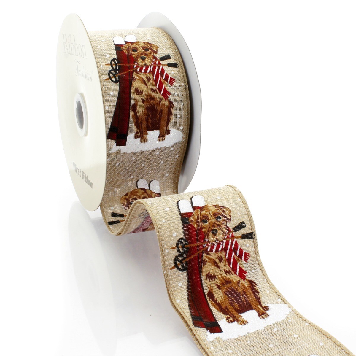 2 1/2&#x22; Wired Ribbon Winter Ski Dog - 25 Yards