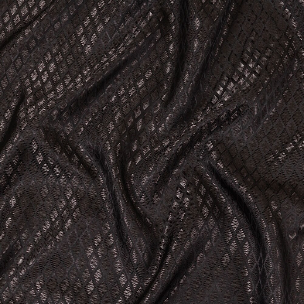 1 Yard Black Charcoal Diamonds Jacquard Lining Fabric for Suits and Coats 55 Inch Width