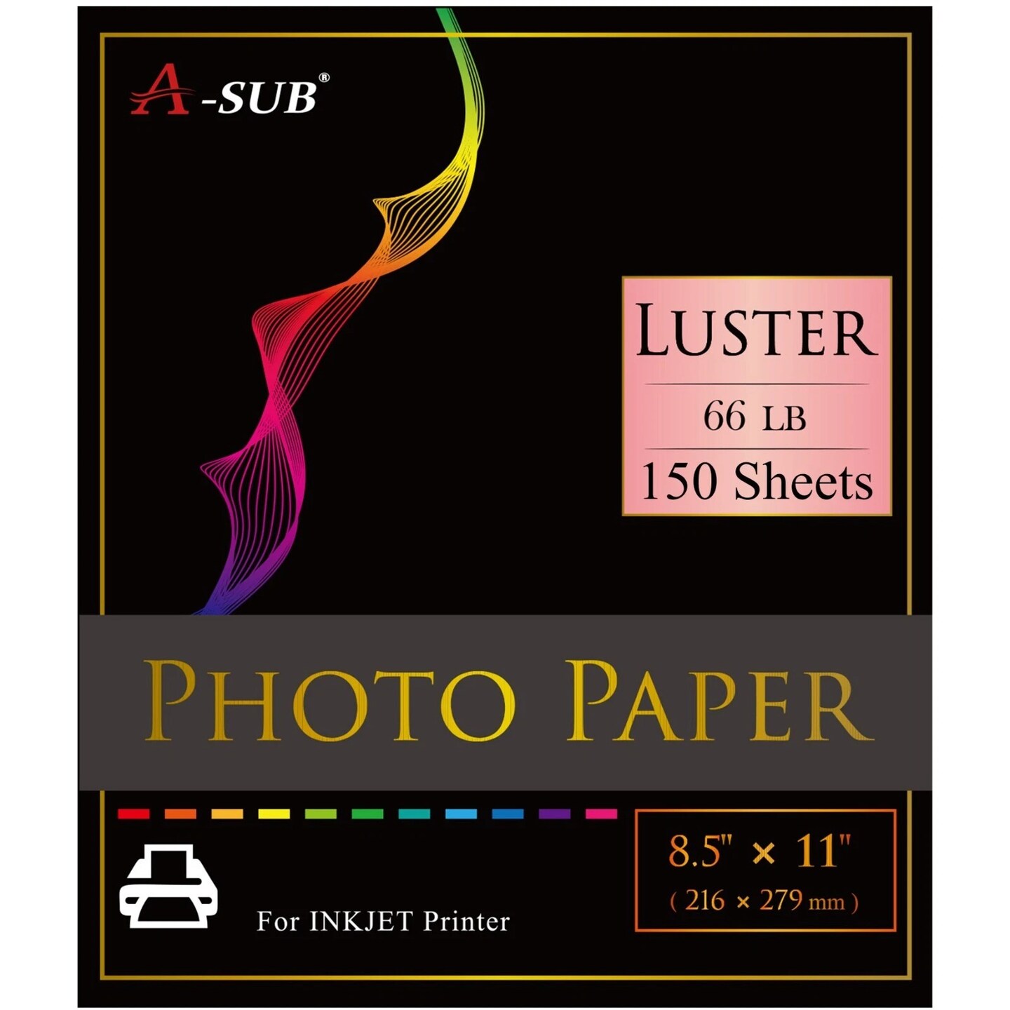 A-SUB Professional Luster Photo Paper for Inkjet, 66 lb, 8.5" x 11", 150 Sheets