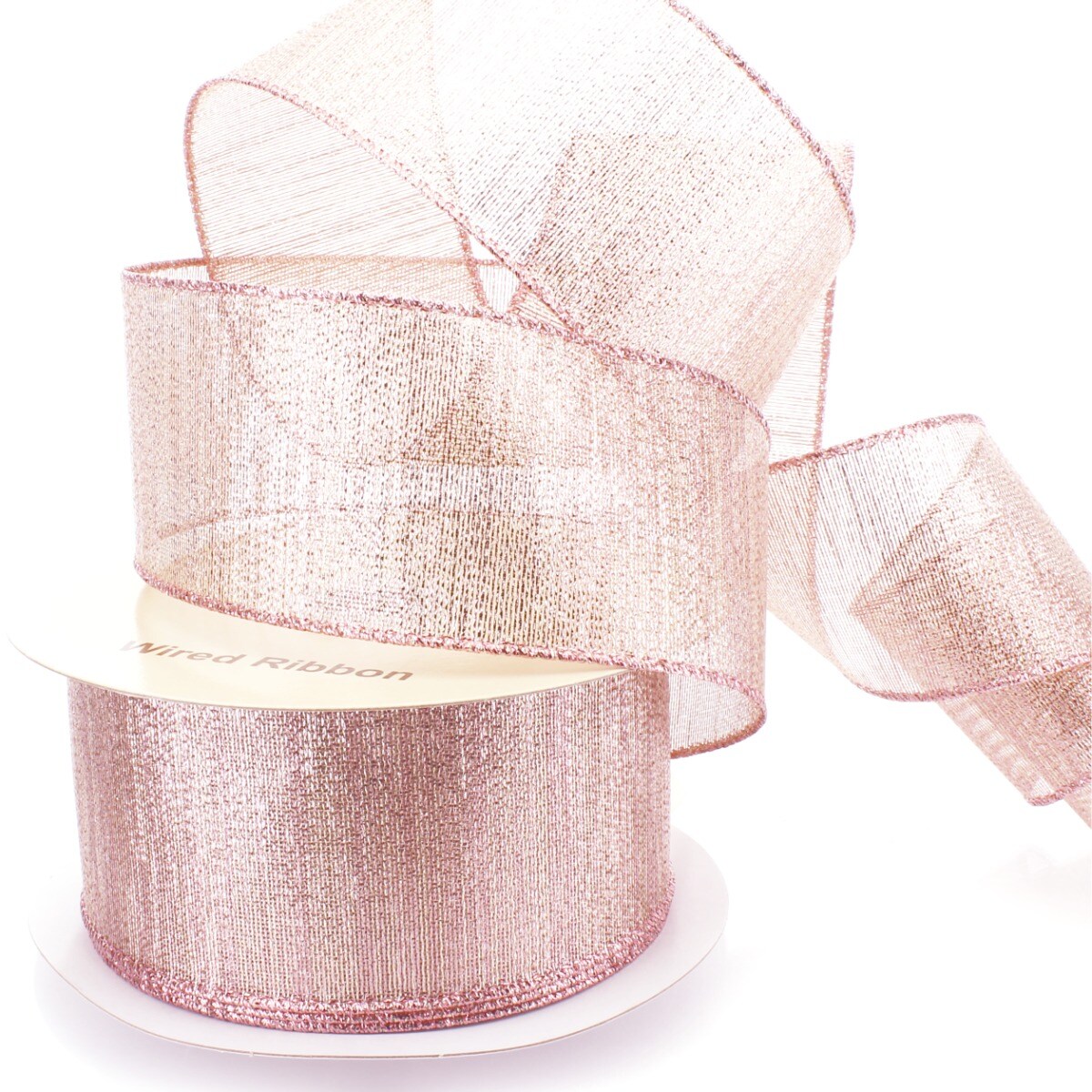 2 1/2&#x22; Wired Ribbon Metallic Rose Gold - 10 Yards