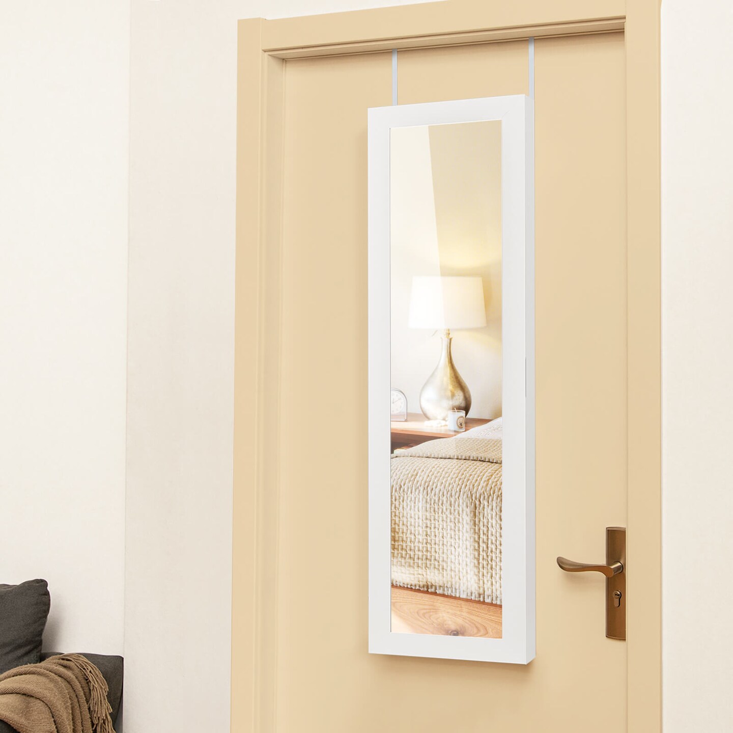 Costway Wall Door Mounted Mirrored Jewelry Cabinet Storage Organizer-Black/Brown/White