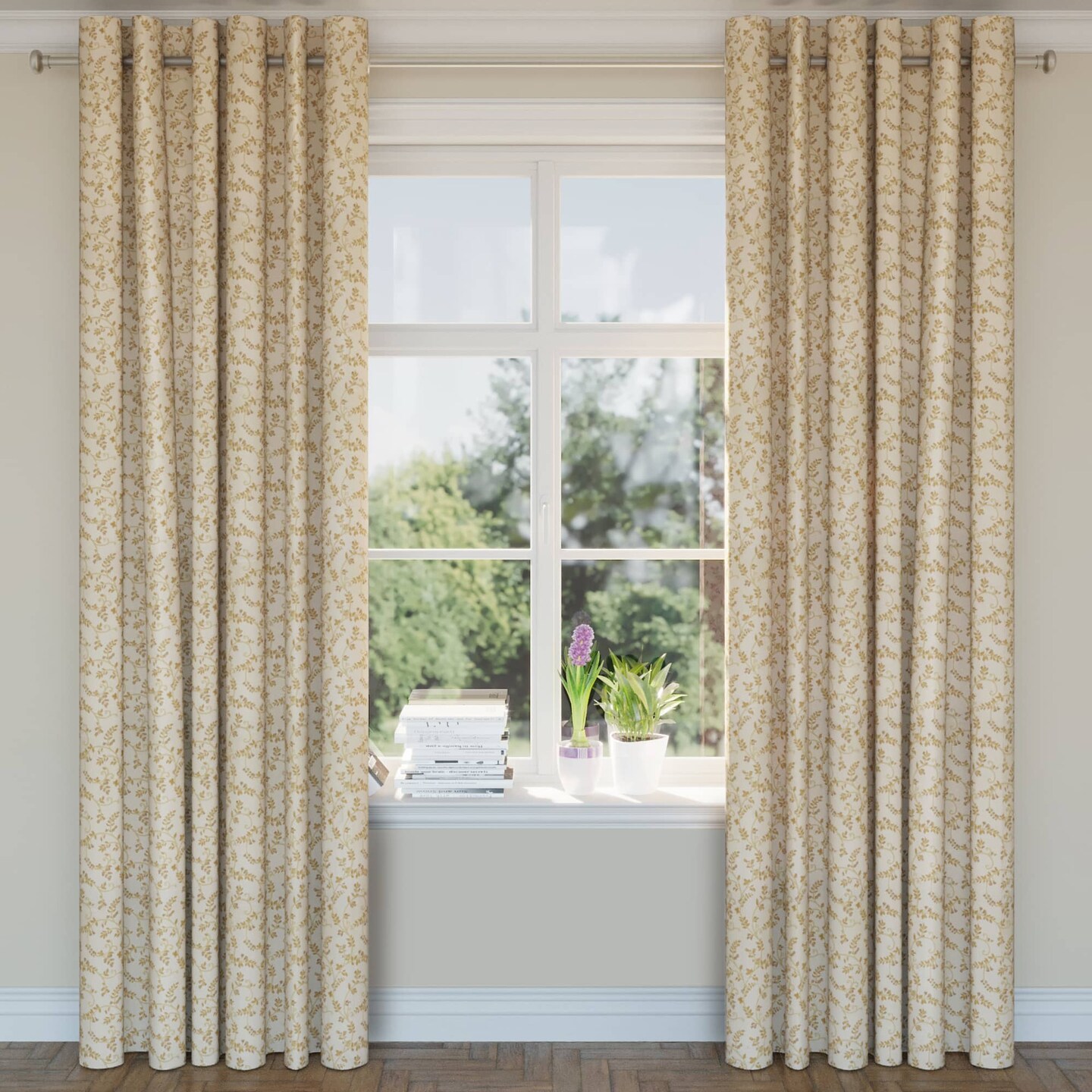 Champagne Nicolette - Beige & Taupe Leaves Upholstery Fabric 54 Inches"