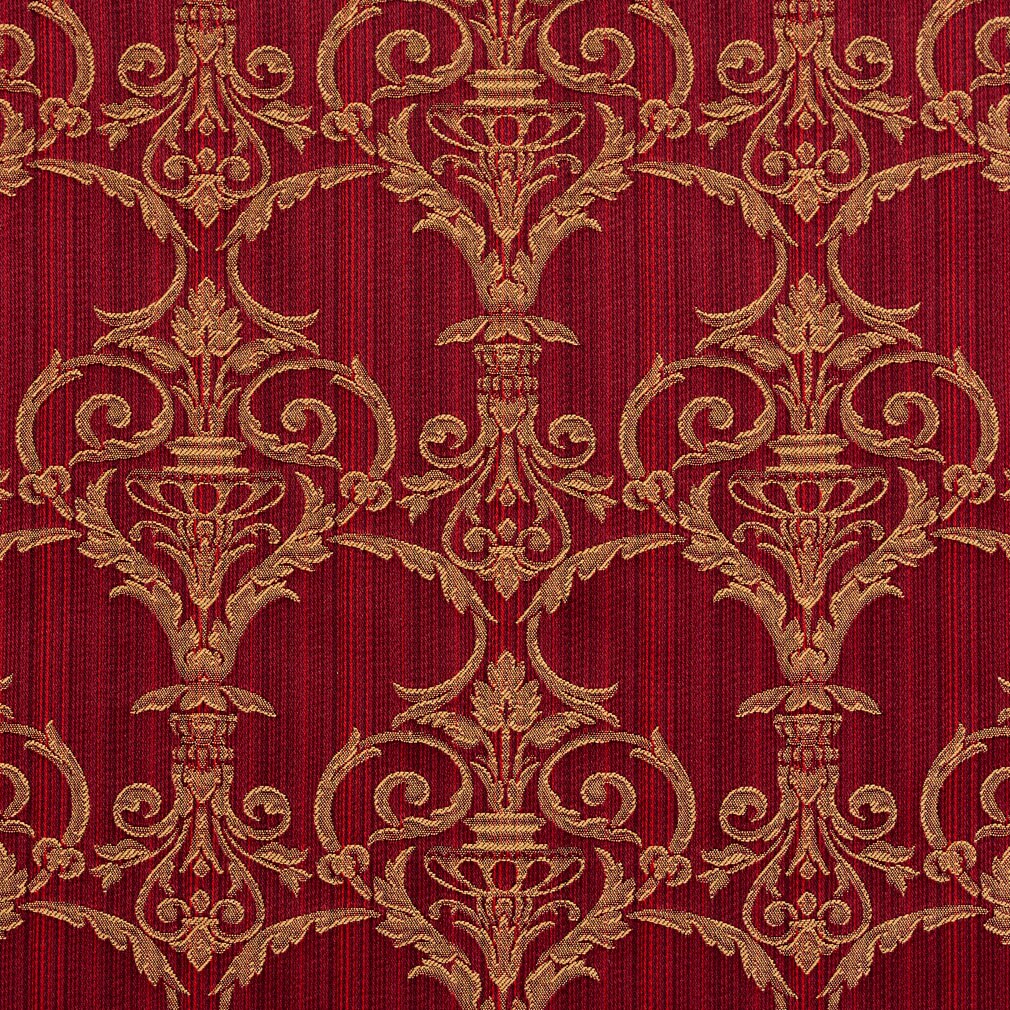 Ruby Victorian - Red & Burgundy Damask Upholstery Fabric 54 Inches"
