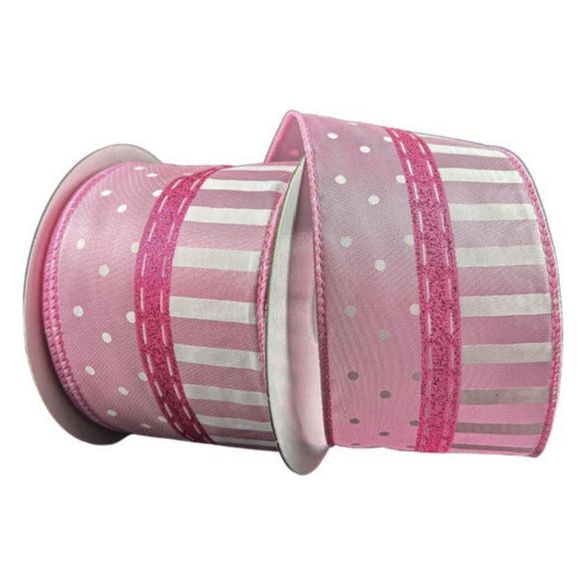 2.5&#x22; Dots and Stripes Whimsy Ribbon: Pink &#x26; White (10 Yards)