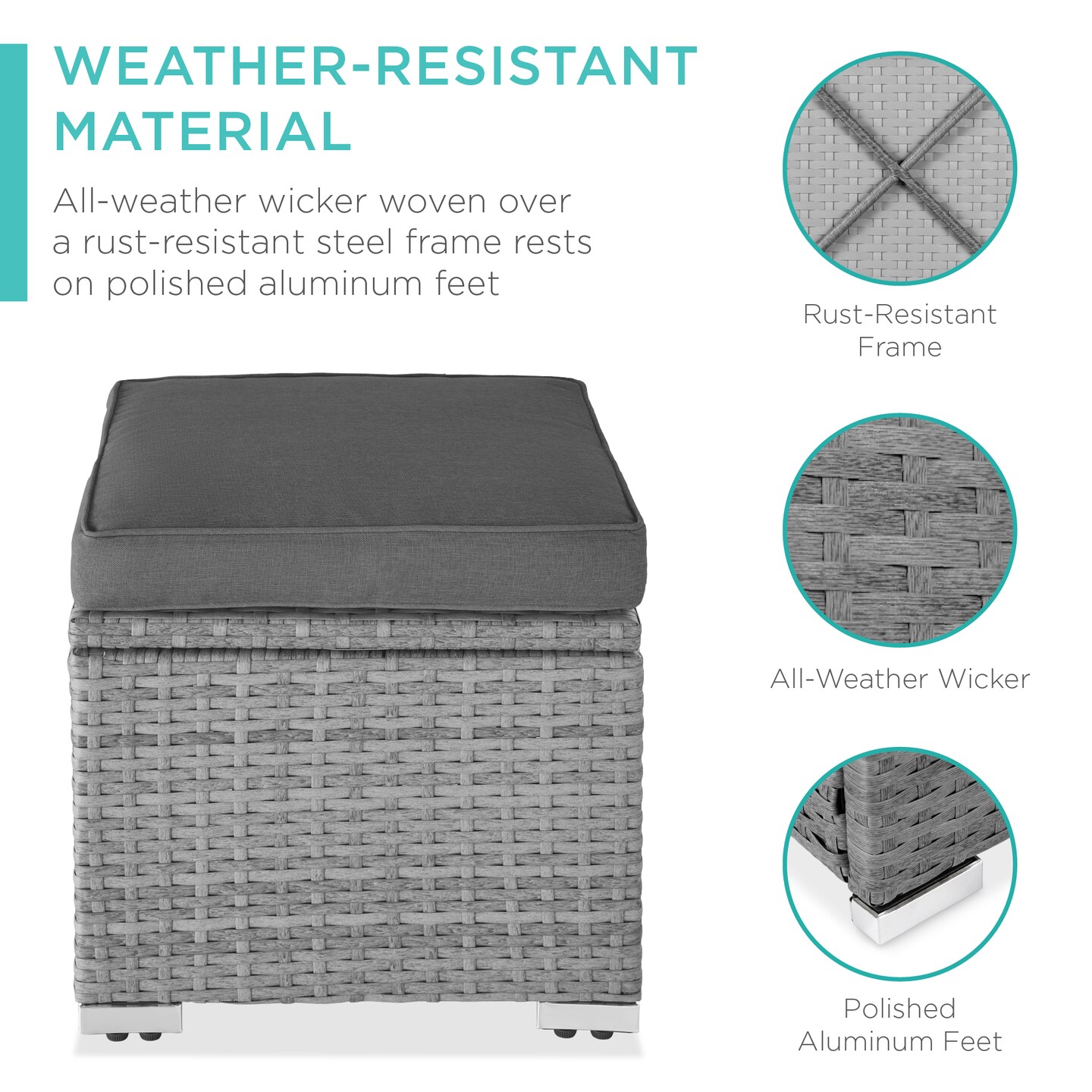 Best Choice Products Set of 2 Wicker Ottomans, Multipurpose Furniture w/ Removable Cushions, Steel Frame
