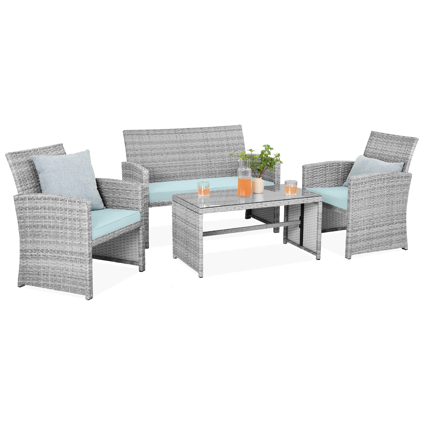 Best Choice Products 4-Piece Outdoor Wicker Patio Conversation Furniture Set w/ Table, Cushions