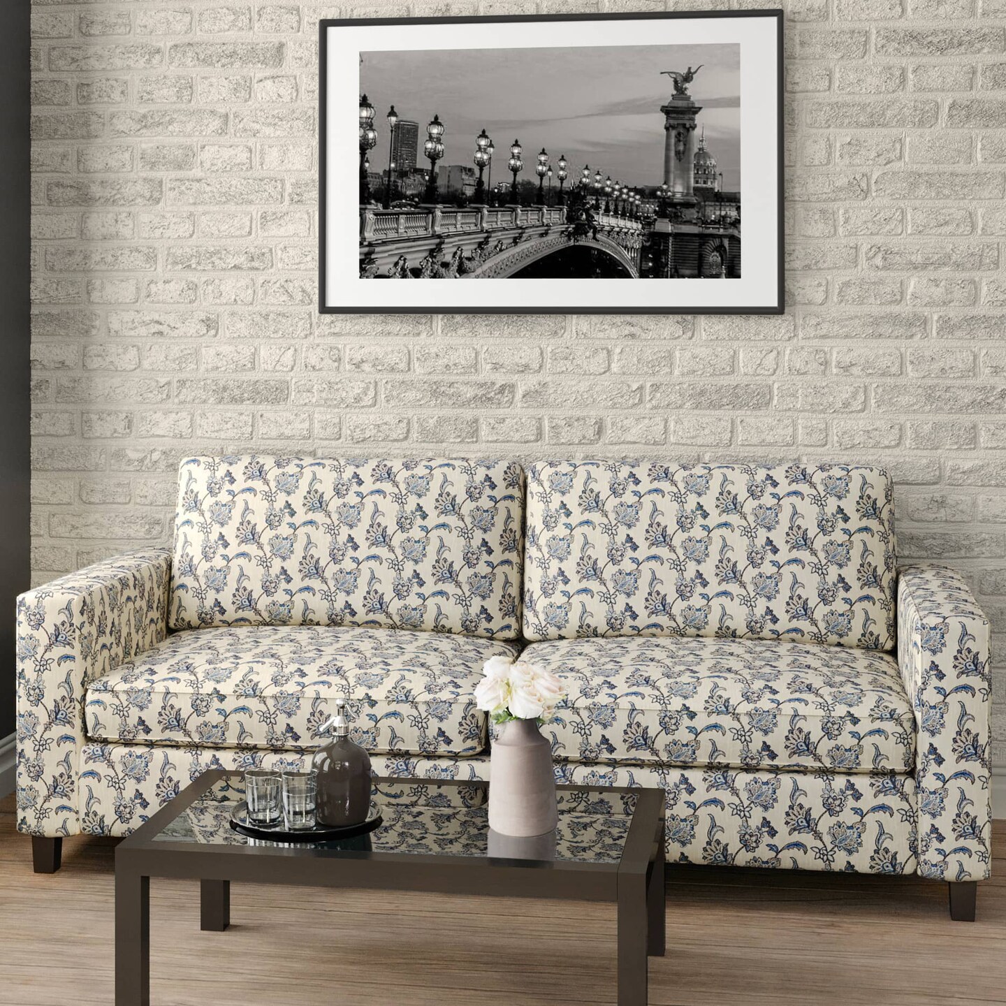 Persian Blue - Blue Floral Upholstery Fabric 54 Inches&#x22;