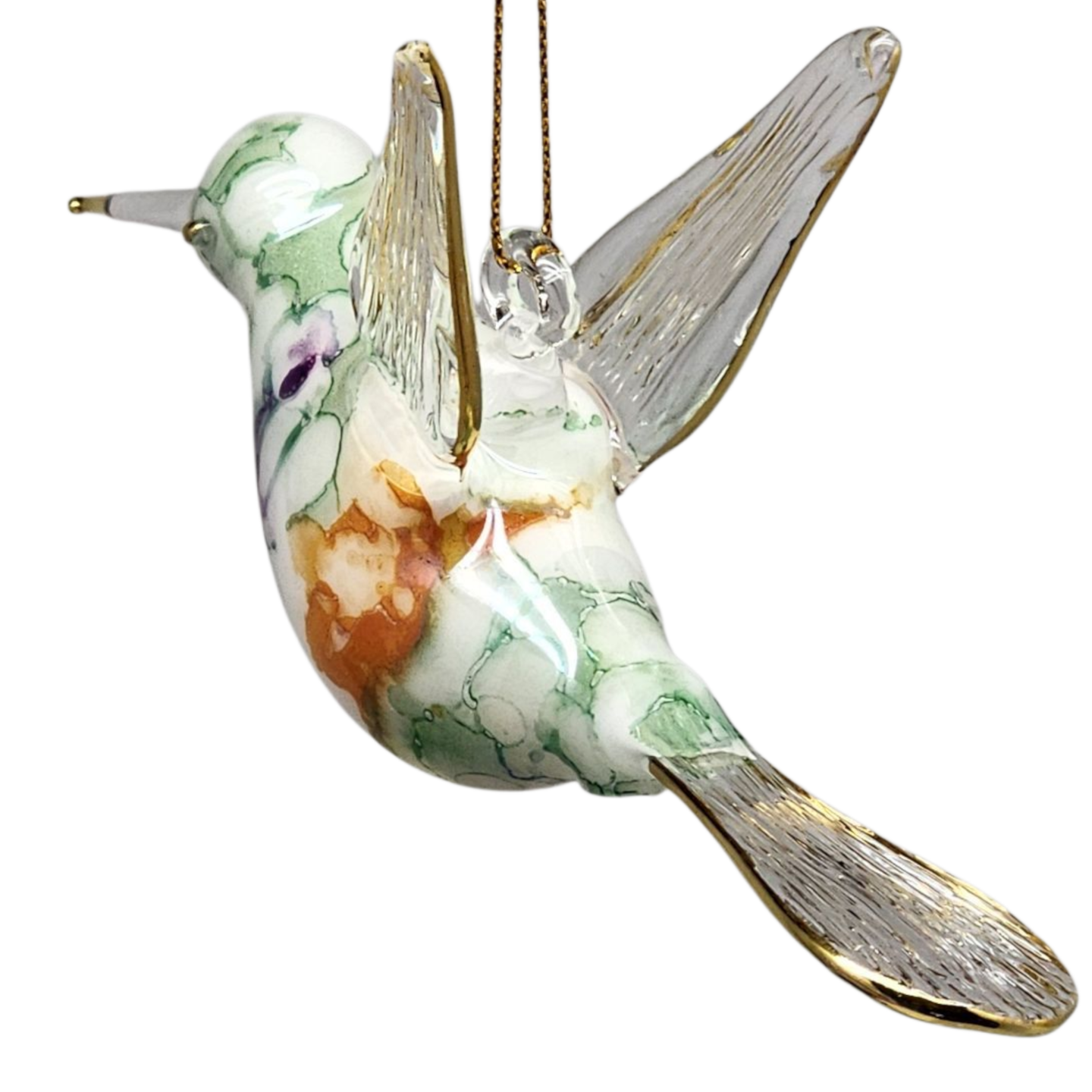 Blown Glass Hummingbird - Emerald Oasis