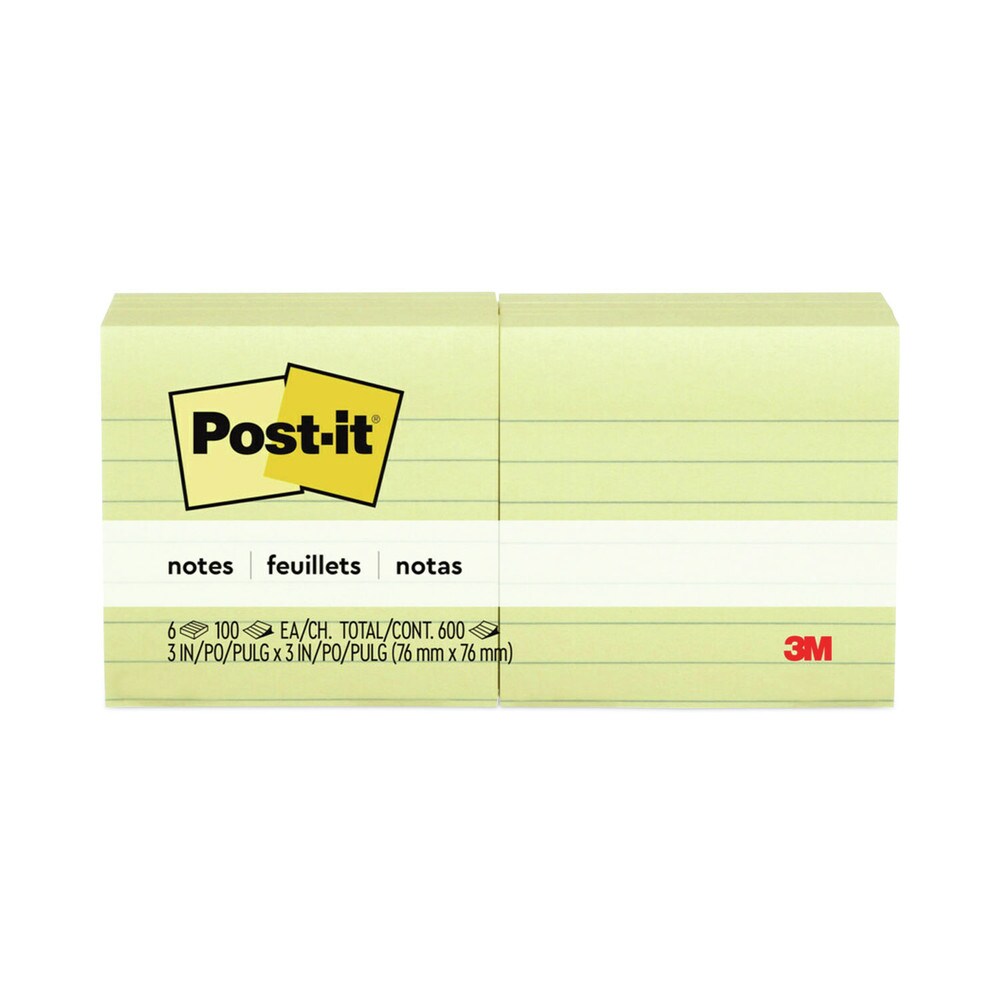 Post-it Notes 3 in. x 3 in. Original Note Ruled Pads - Canary Yellow (6/Pack)