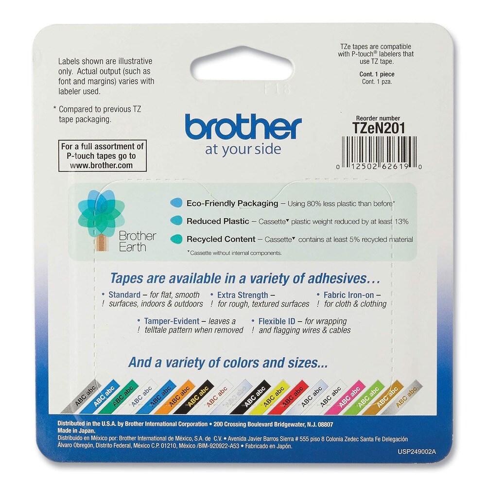 Brother P-Touch 0.13 in. x 26.2 ft. TZ Super-Narrow Non-Laminated Tape for P-Touch Labeler - Black on White