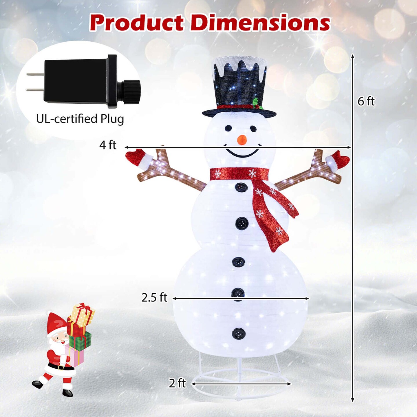 Costway 6ft Lighted Pop-Up Christmas Snowman with  Hat and Scarf 180 Pre-Lit LED Lights