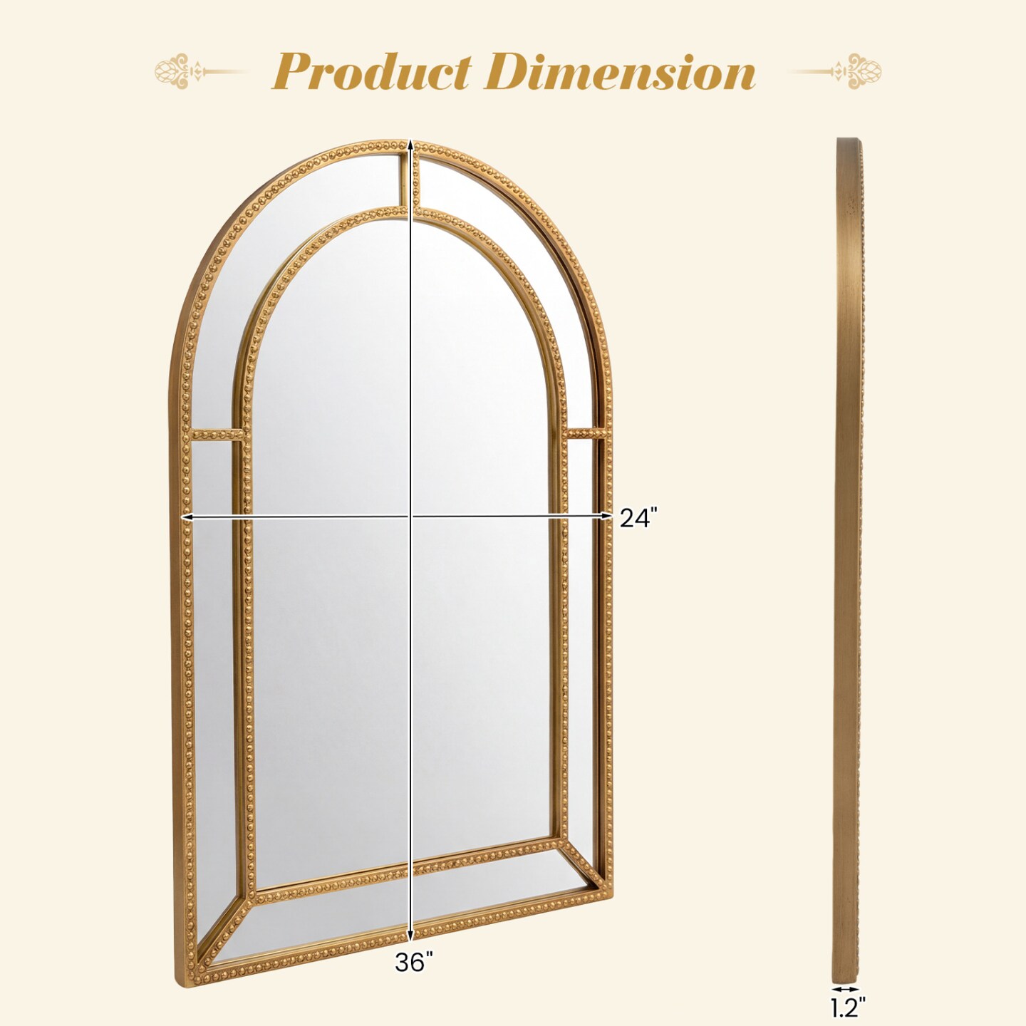 Decorative Gold Metal Frame Wall Mirror 36x24 Inch HD Reflection Mirror for Bedroom Living Room Hallway Entryway Wall Decor Accent Piece