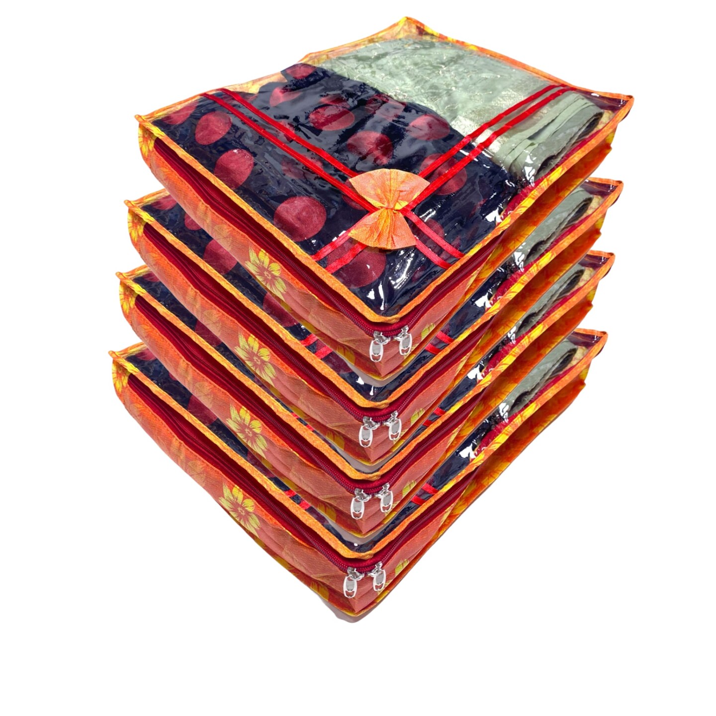 4 Piece Sari Bags Cotton Saree Covers with Zipper Closure Clothes Organizer Sari Storage Bag for Wardrobe and Gifting Storage Wedding Favor Cloth Case Birthday