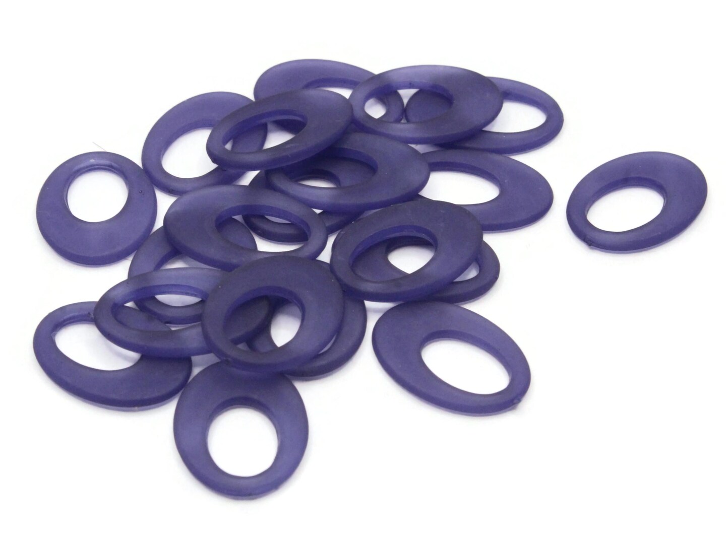 20 18mm Flat Oval Drop Large Hole Oval Donut Frosted Blue Lucite Plastic Beads