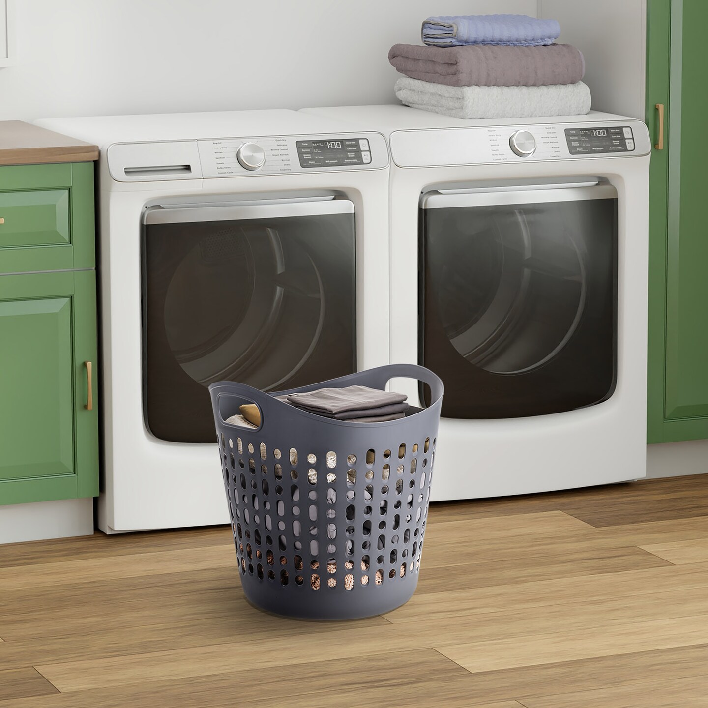 IRIS USA 3Pack Laundry Basket 40L Durable and Flexible, Portable Round Bin, 1.15 Bushel Hamper for Storage with Ventilation Holes for Closet Dorm, Gray