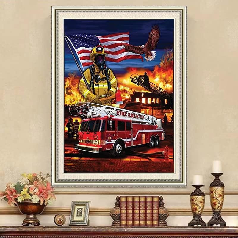 D DIY Diamond Art Painting Kits American Flag Firefighter 16X20inches