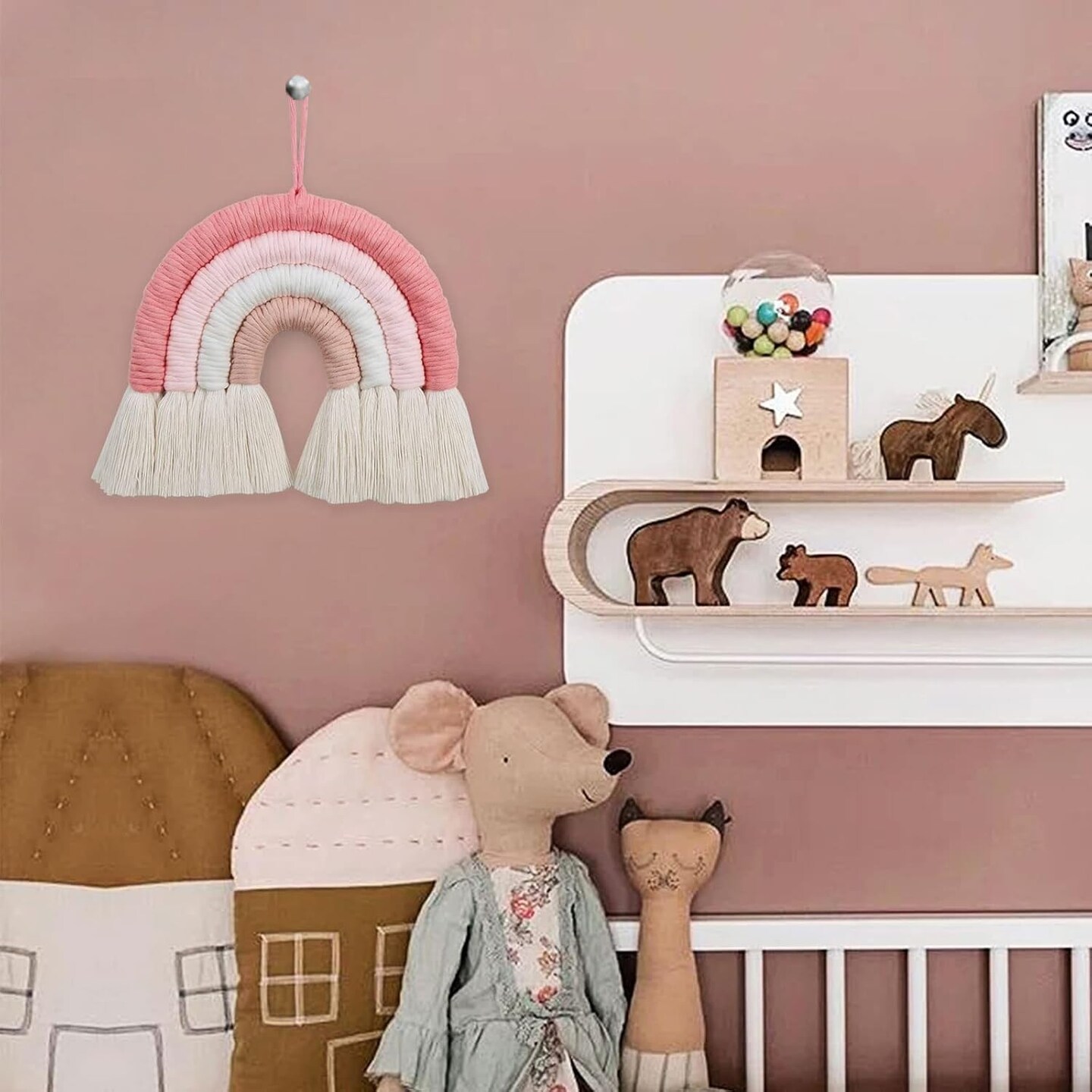 Rainbow Wall Hanging, Boho Macrame Wall Decor (Pink, 7x7x0.78in)