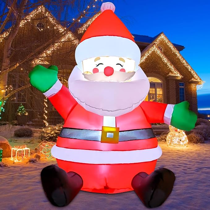 GOOSH 5 FT Christmas Inflatables Sitting Santa Claus with Built-in LEDs