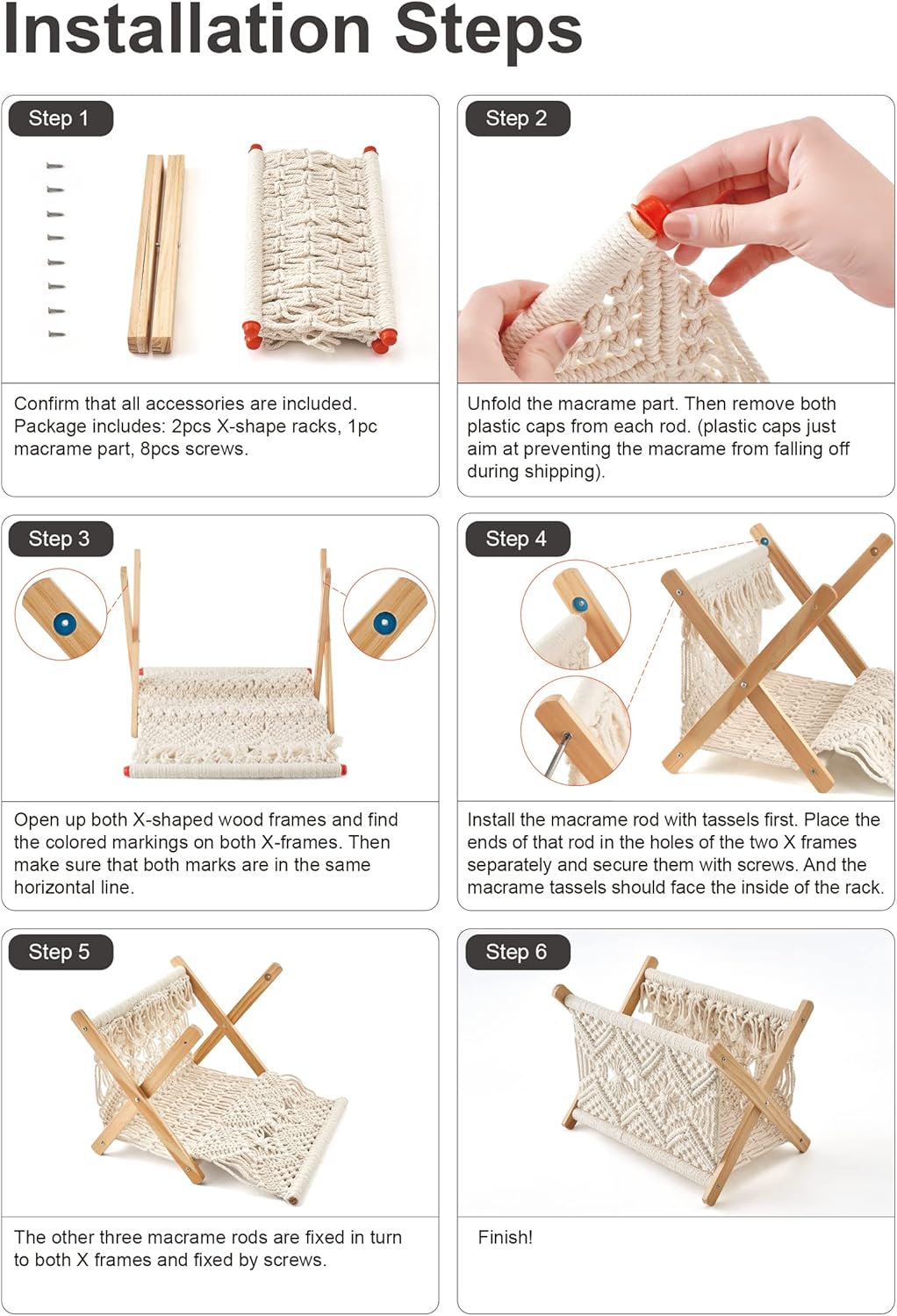 Macrame Magazine Rack Boho Storage Holder Standing Basket | Medium Size, 14&#x201D;L x 10&#x201D;W