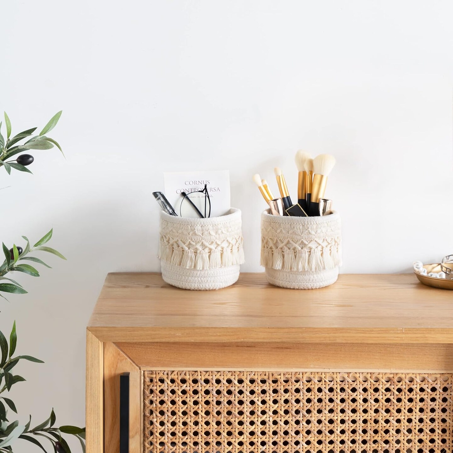 Macrame Makeup Brush Holder Organizer (Ivory)
