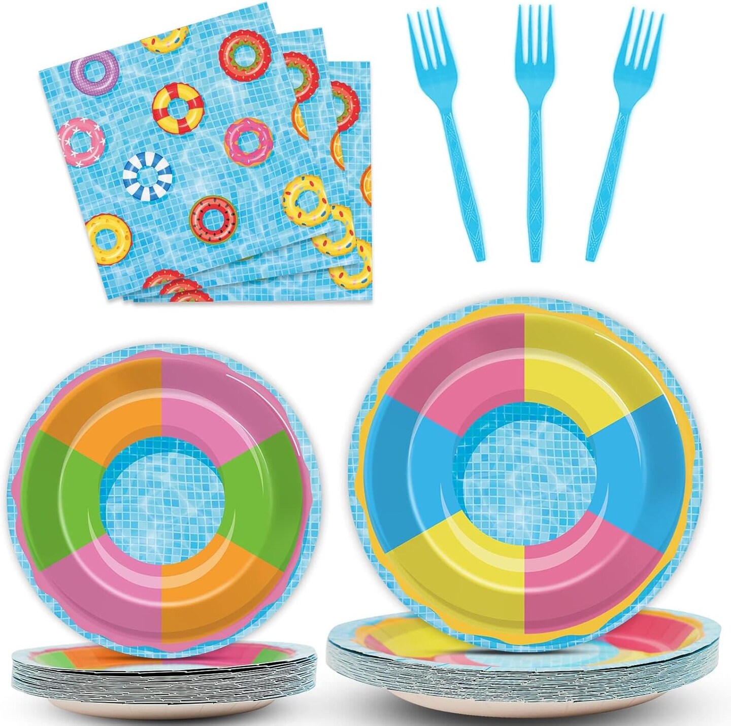 96PCS Pool Party Plates and Napkins Sets Beach Ball Plates (Blue)
