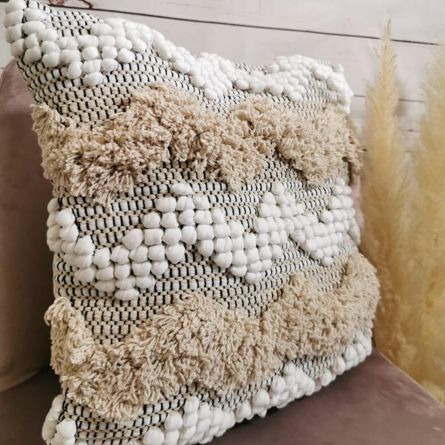 Bohemian Moroccan Rustic Decorative Throw Pillow Cover 18”x18” (Zigzag)