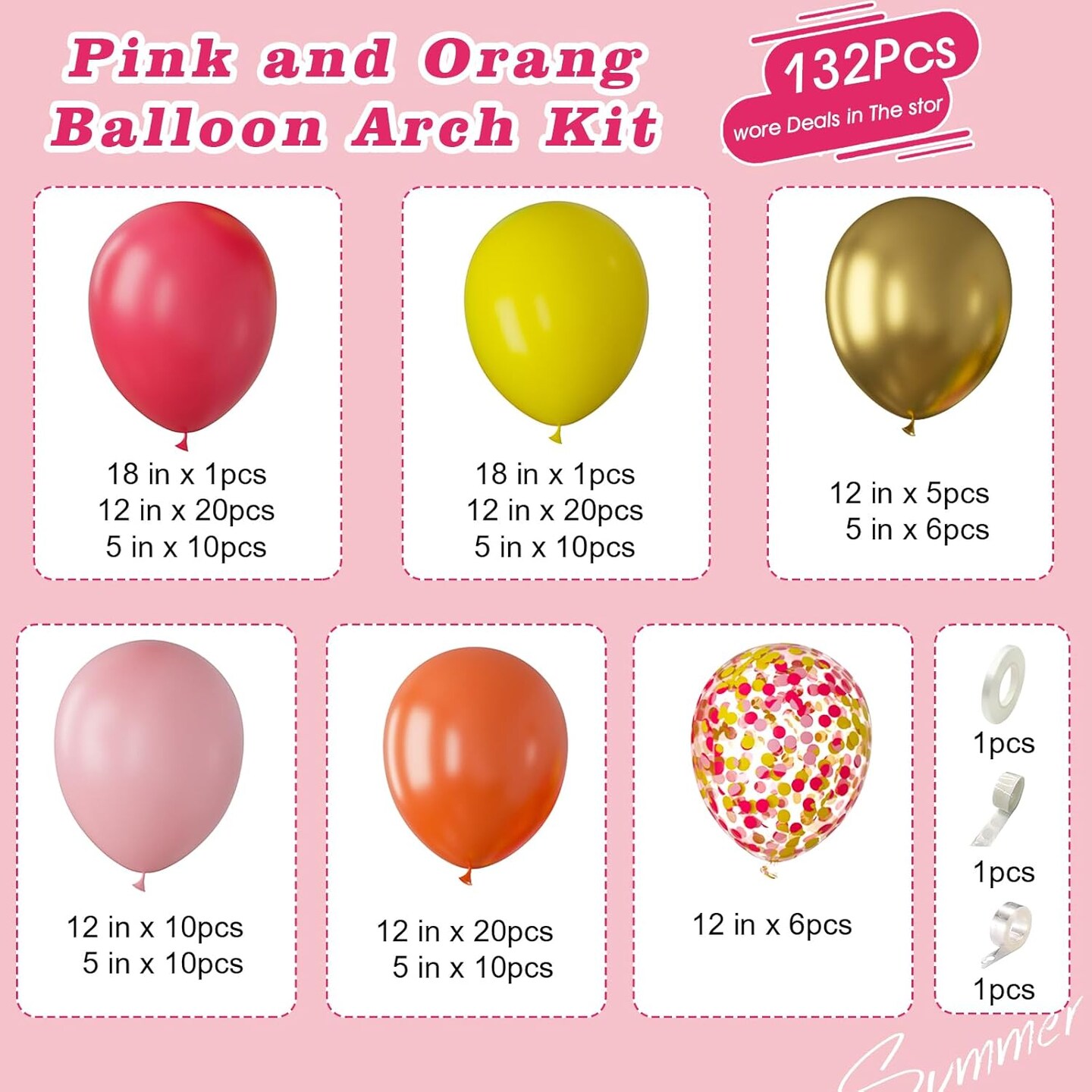 Pink and Orange Balloon Arch Kit 18"12" Hot Red Yellow and Gold