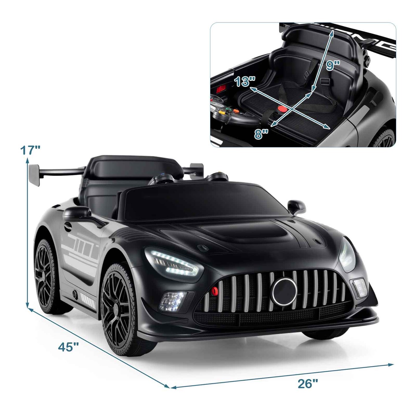 AMG GT3 Kids Ride-On Car Electric Toy with Remote Control LED Lights and Safety Features