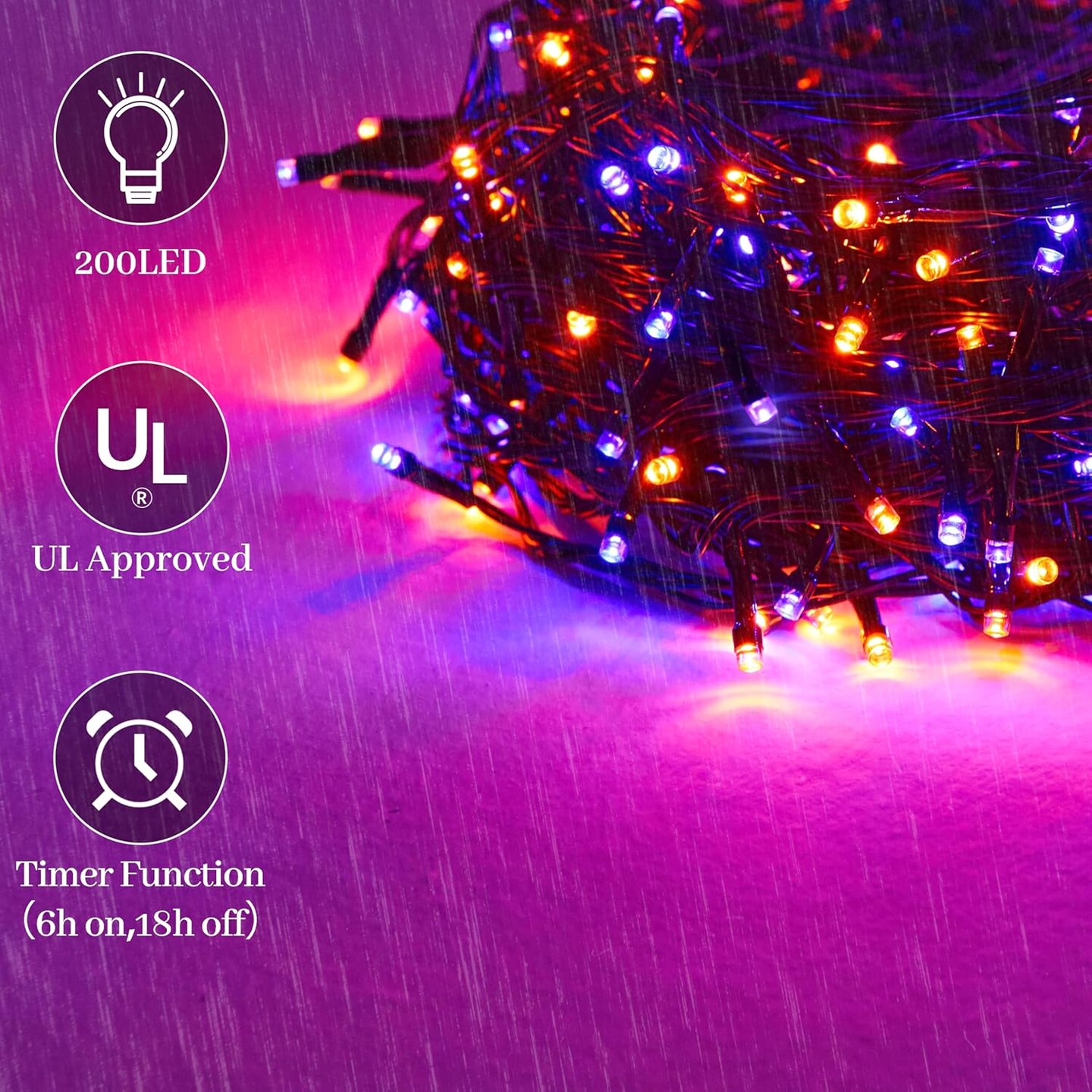 UGUCYUI-Orange And Purple Wide Angle LED Christmas Lights 200 Count 50 Ft Pack 2 Strands 25 Ft 100 Lights Ul Certified String Light Set Orange Purple
