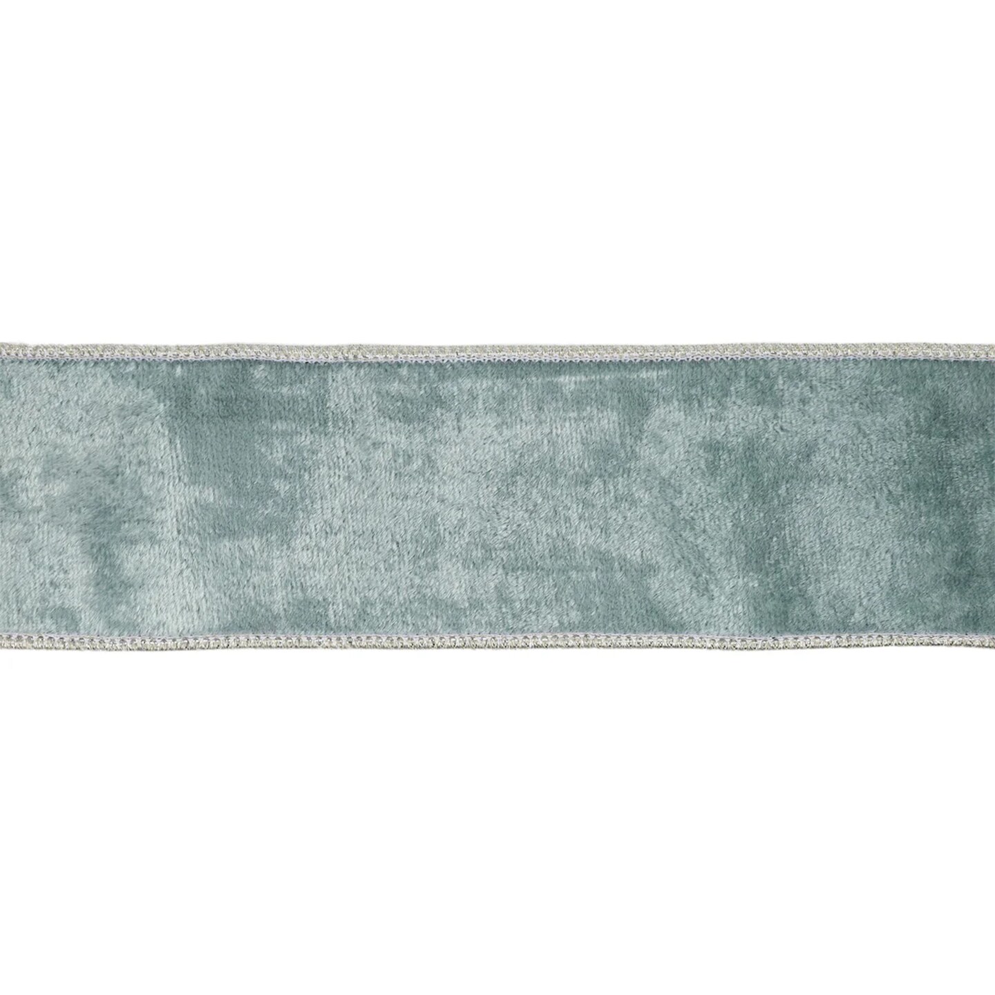LaRibbons 2 1/2&#x22; Wired Premium Velvet | Aqua with Silver Metallic Dupioni Back | 5 Yard Roll