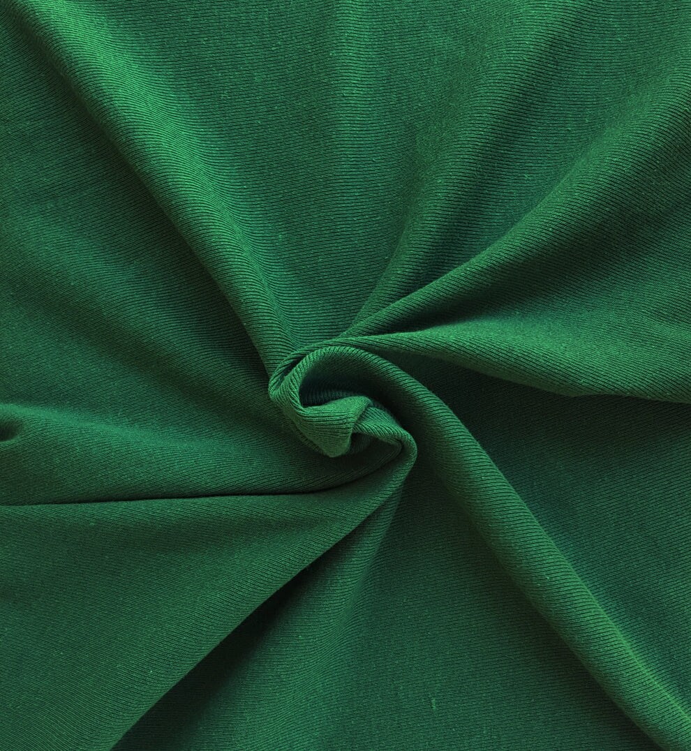1 Yard Kelly Green Recycled Cotton Poly 1x1 Rib Knit Fabric Eco Stretch Sweatshirt Cuffing