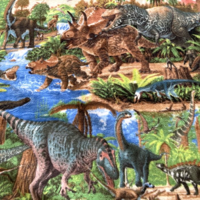 Prehistoric Dinosaur Land Anti-Pill Premium Fleece Fabric | By The Yard