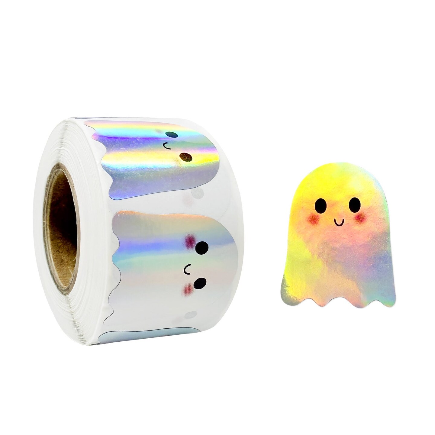 Wrapables Holographic Halloween Sticker Roll, for Sealing Envelopes, Gift Boxes, Journal, Party Decor and Supplies (500pcs), Ghosts