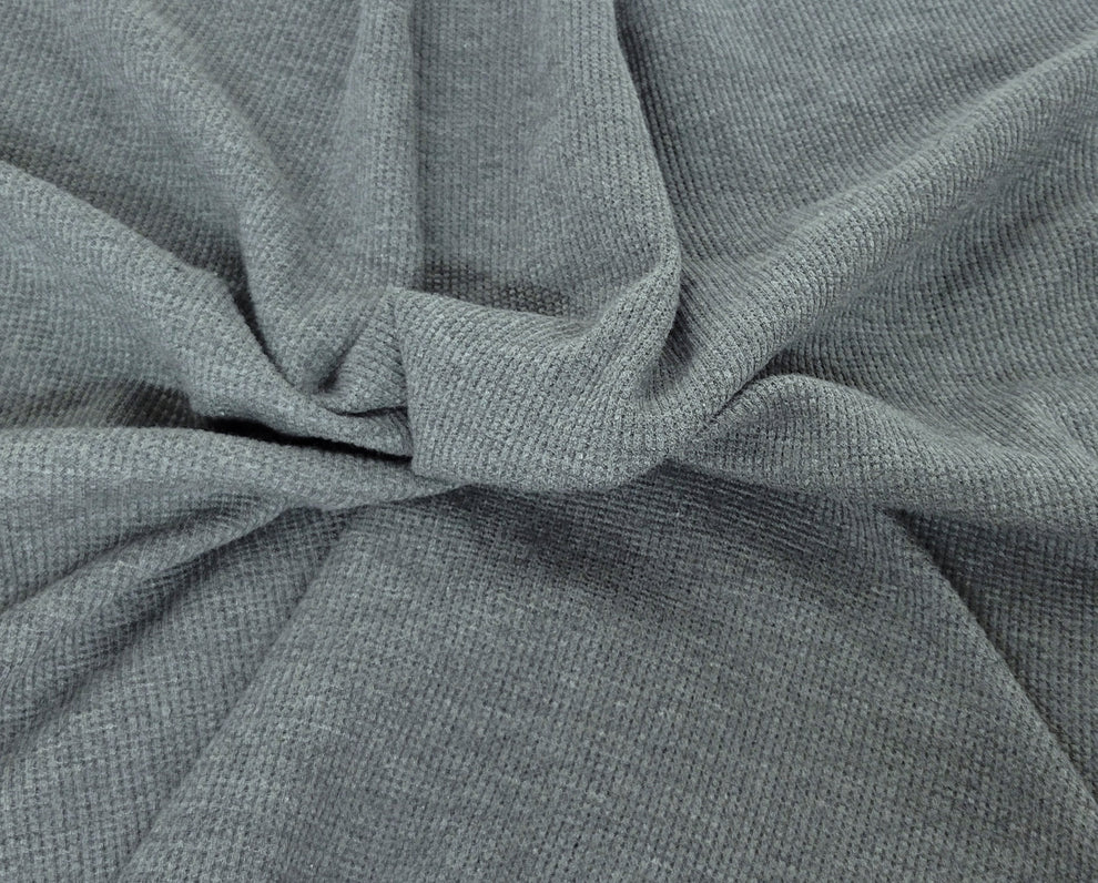 1 Yard Dark Heather Gray Cotton Thermal Knit Soft Waffle Weave Fabric for Loungewear, Tops & Cozy Layers