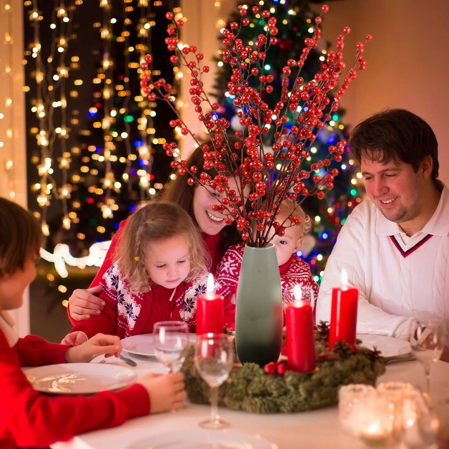 Artificial Red Berry Stems (Red)