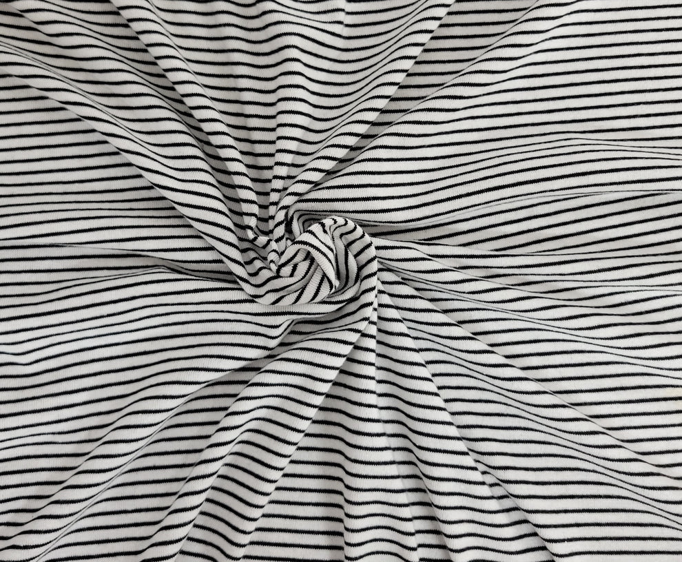 1 Yard Black White Yarn Dye Stripe Baby Hacci Sweater Knit Fabric Soft Poly Cotton Spandex Stretch for Sweaters &#x26; Loungewear