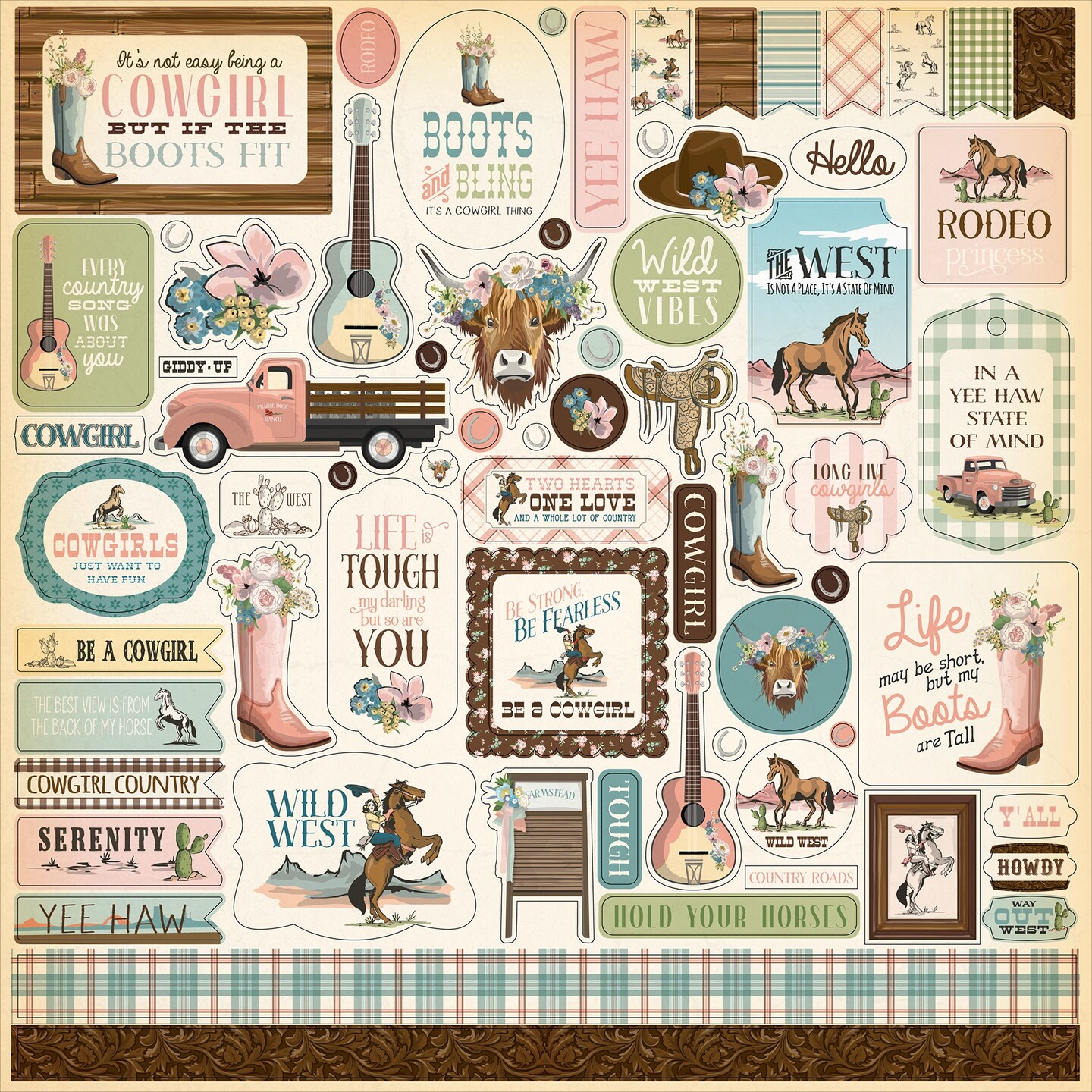 Cowgirl Cardstock Stickers 12&#x22;X12&#x22;-Elements