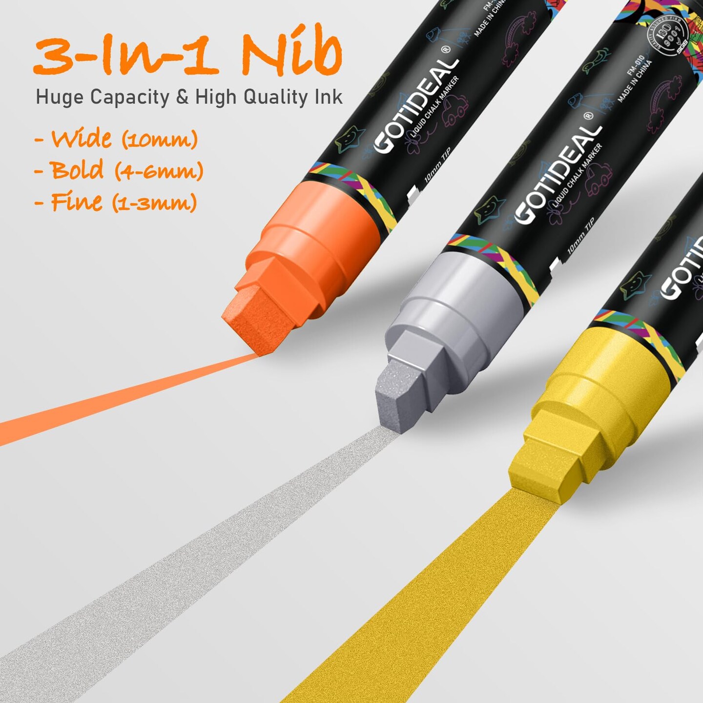 Window Markers, Jumbo Chalk Markers for Blackboard, Washable Car Marker for Chalkboard,Glass Mirrow,10mm Thick Tip12 Colors With Metallic Colors