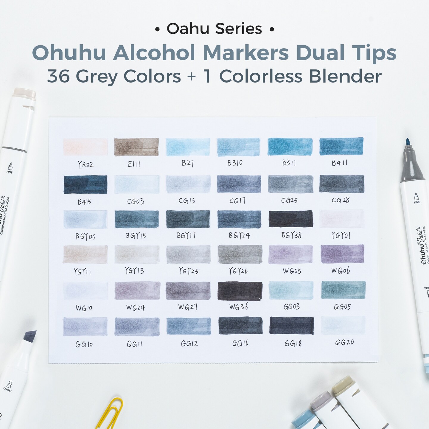 Ohuhu Alcohol Markers Gray Tone- Double Tipped Alcohol Based Art Marker Set for Artist Adults Coloring Shading Layering- 36 Grayscale Colors- Chisel &#x26; Fine- Oahu of Ohuhu Markers- Refillable